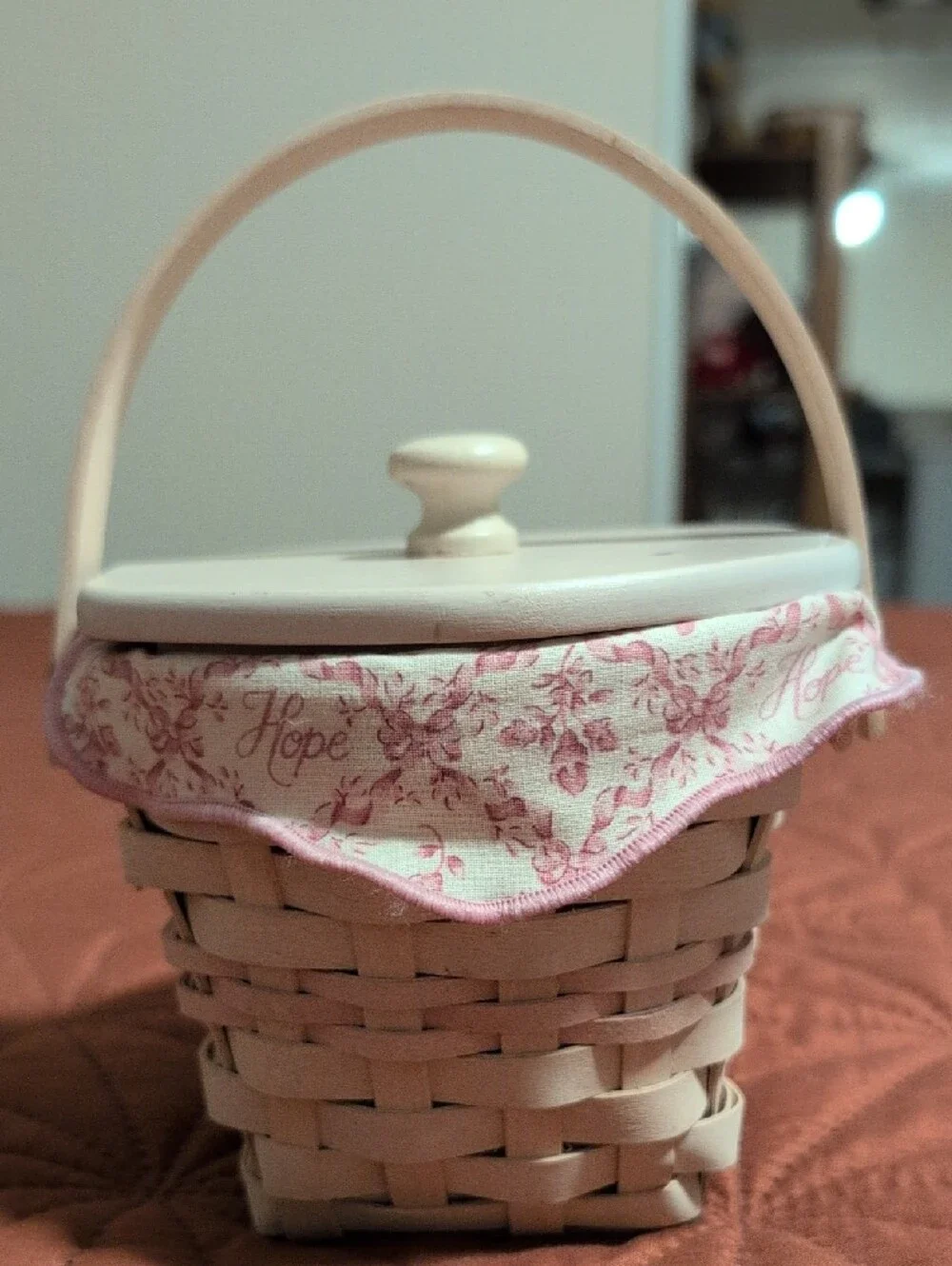 Longaberger Breast Cancer/American Canc Pink Floral Trim Woven Basket with Charm